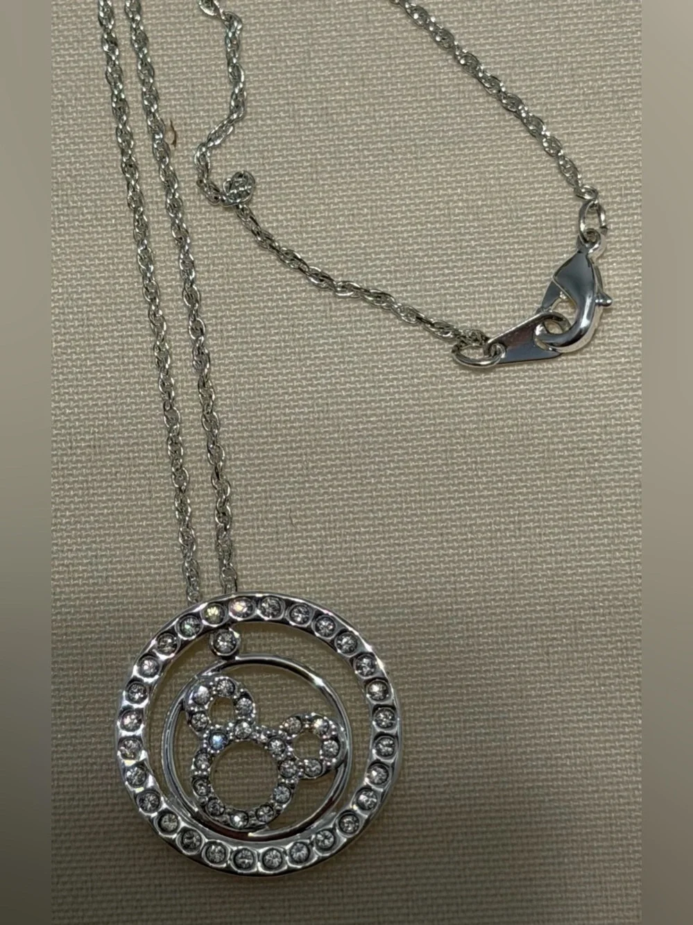 Disney necklace Mickey silhouette in rhinestone circle & matching stud earrings